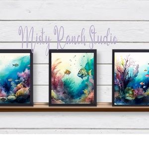 Set of 3 Ocean Sea Reef UNFRAMED Wall Art Prints Ocean. Perfect for Bathroom or